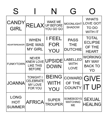 061 70'S & 80'S MASH-UP Bingo Card