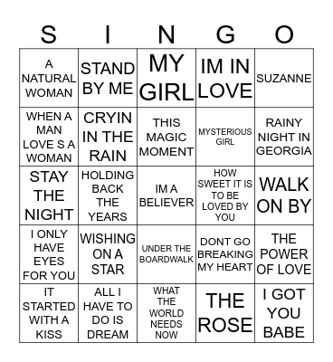 064 LOVE SONGS NO.2 Bingo Card