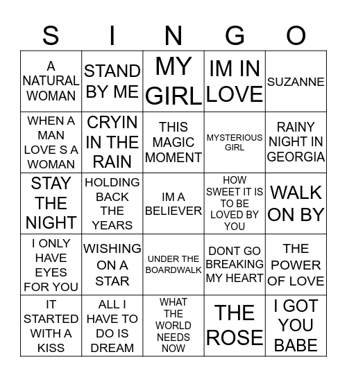 064 LOVE SONGS NO.2 Bingo Card