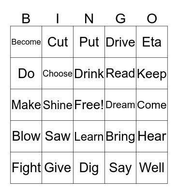 Bingo Verbs Bingo Card