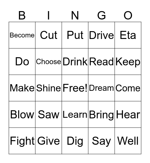 Bingo Verbs Bingo Card