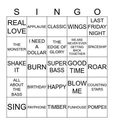 065 RADIO POP Bingo Card