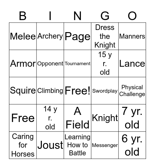 Medeival Bingo Card