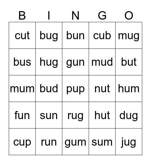 CVC - u Bingo Card
