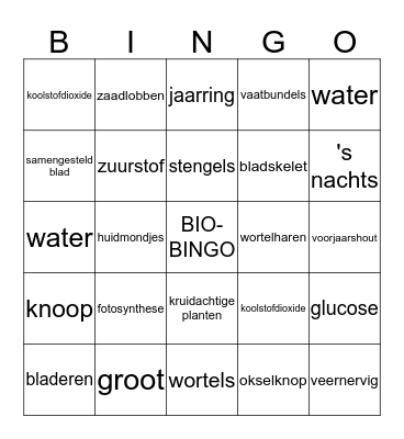 BIO-BINGO Planten brugklas Bingo Card