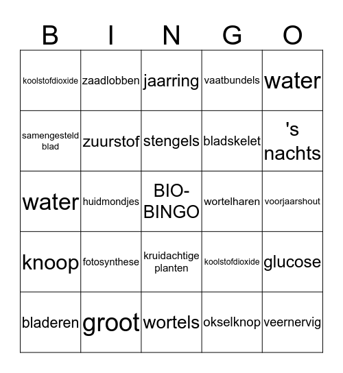 BIO-BINGO Planten brugklas Bingo Card