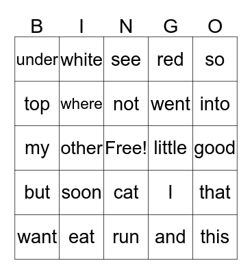 Sight Words 2 Bingo Card