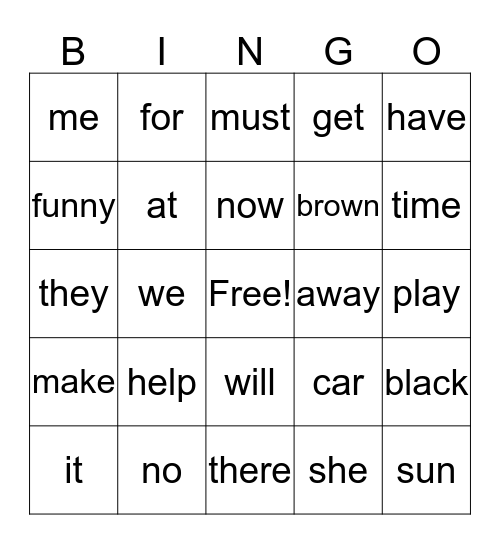 Sight Words 3 Bingo Card