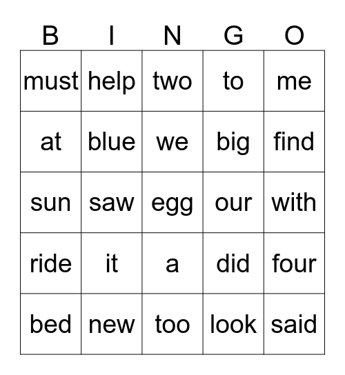 Sight Words 4 Bingo Card