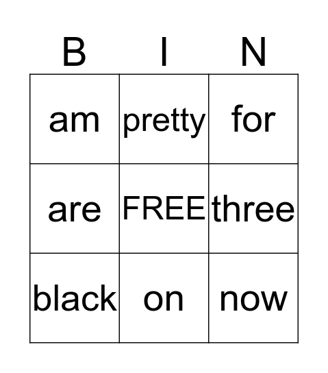 Sight Words 5 Bingo Card