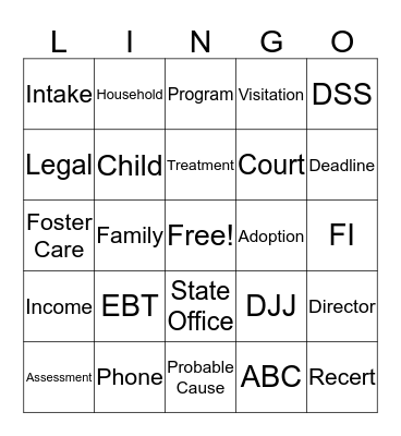 DSS Lingo Bingo Card