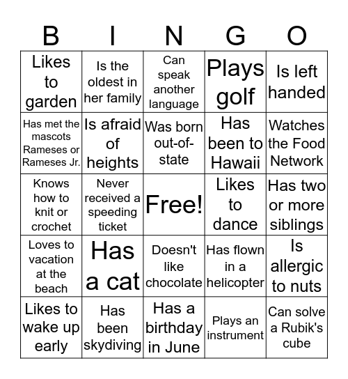 Carolina Women Bingo Card