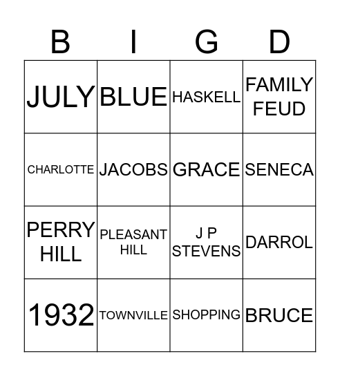 BIG D BIRTHDAY CELEBRATION Bingo Card