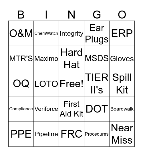 Safety Bingo Card