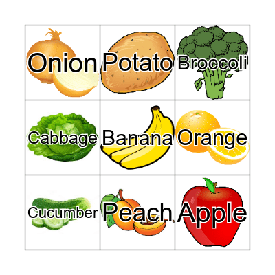 Fruit and Veggies Bingo Card