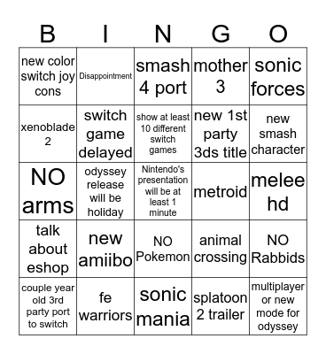 NINTENDO'S  E3 2017 Bingo Card
