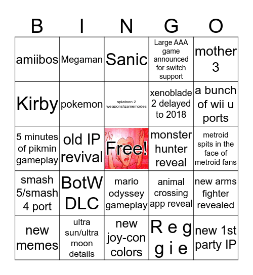 save us reggie Bingo Card