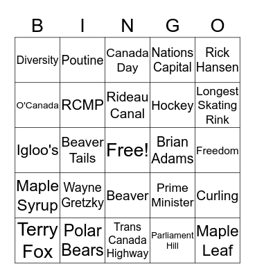 Canada 150th Bingo Card