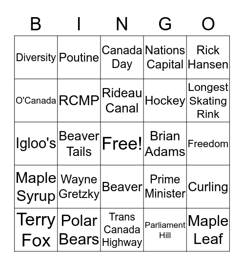 Canada 150th Bingo Card