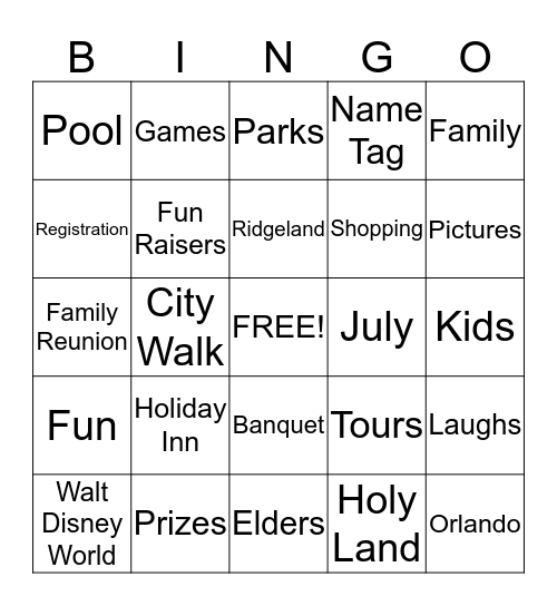 Gregory-Heyward Family Reunion Bingo Card