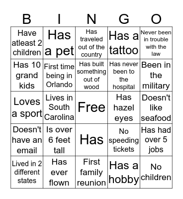 Gregory-Heyward Family Reunion Bingo Card