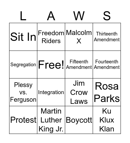 Civil Rights Bingo Card