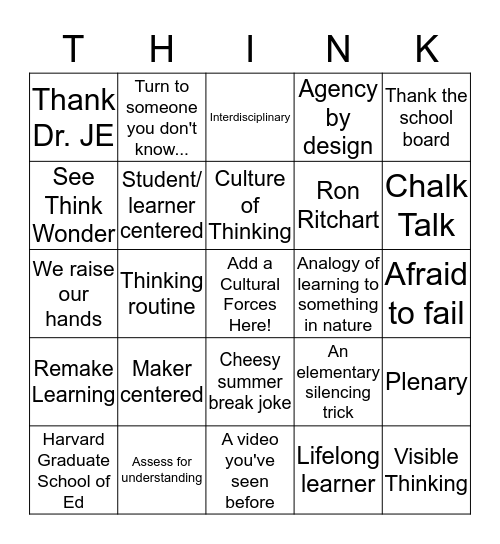 Professional Development 6/14 Bingo Card