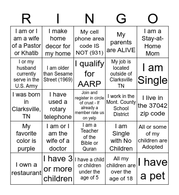 WHO AM I? Bingo Card