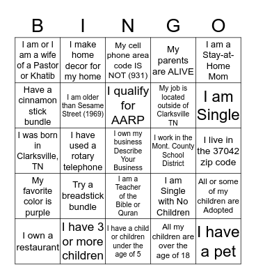 WHO AM I? Bingo Card