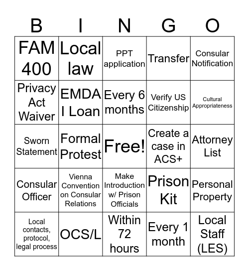 Prison and Arrests Bingo Card