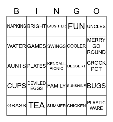 PICNIC BINGO Card