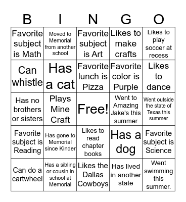 Find Someone Who / Whose Bingo Card