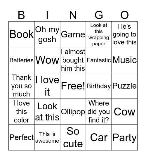 Birthday Gift BINGO Card