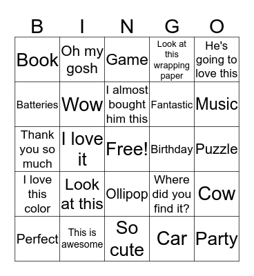 Birthday Gift Bingo Card