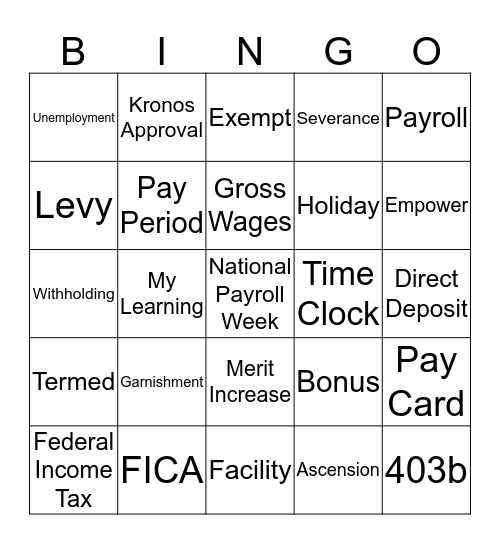 National Payroll Week Bingo 2017 Bingo Card