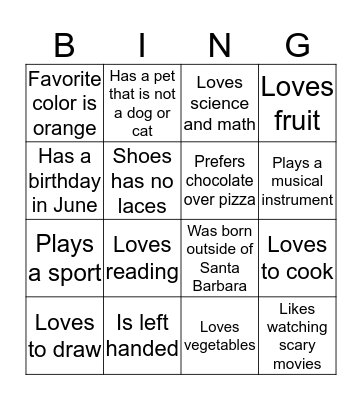 HUman Scavenger Hunt Bingo Card