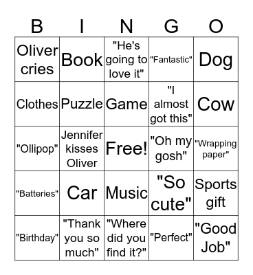 Birthday Gift Bingo Card