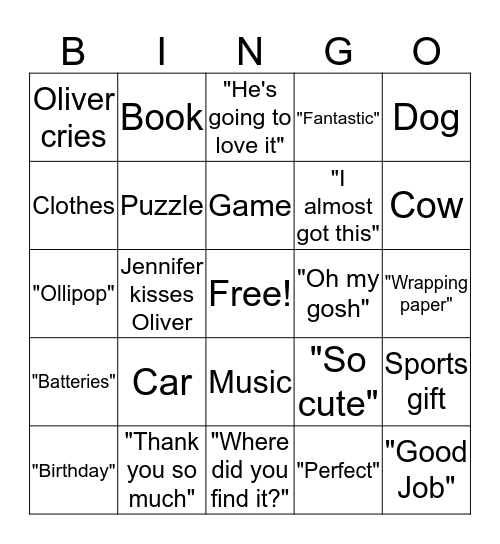 Birthday Gift Bingo Card