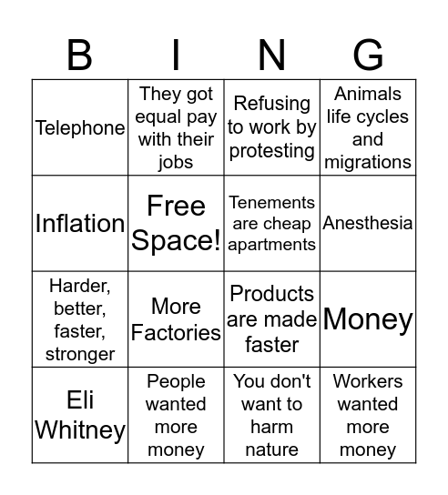 Industrial Revolution  Bingo Card