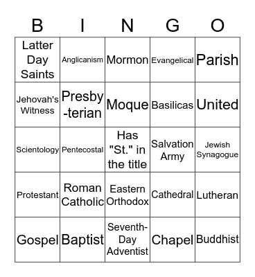 RELIGIOUS LIGHTING PROJECTS Bingo Card