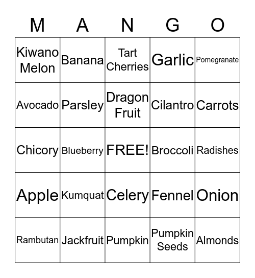 MANGO GAME #1 Bingo Card
