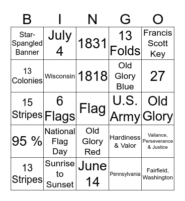United States National Flag Day Bingo Card