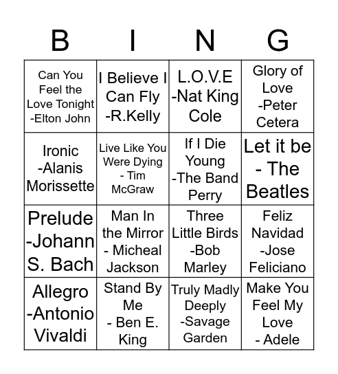 Music Therapy  Bingo Card