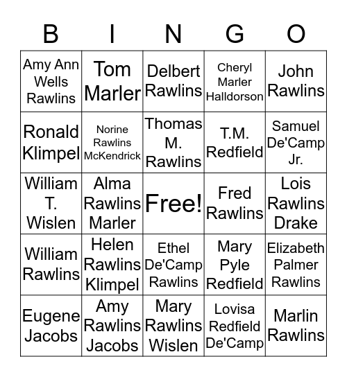 Rawlins Reruns Bingo Card