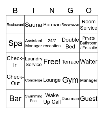 Hotel Vocabulary Bingo Card