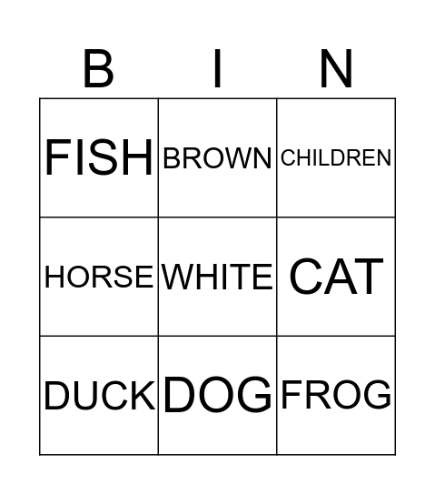 BROWN BEAR  Bingo Card