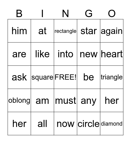 SIGHT WORDS Bingo Card