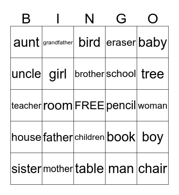SIGHT WORDS Bingo Card