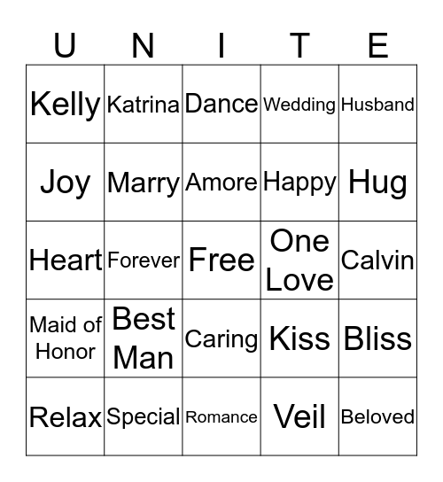 Cole and Katrina Kelly Bingo Card