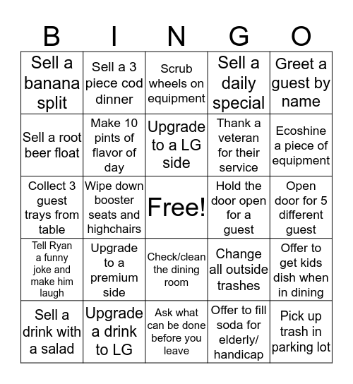 Cashier Bingo Card